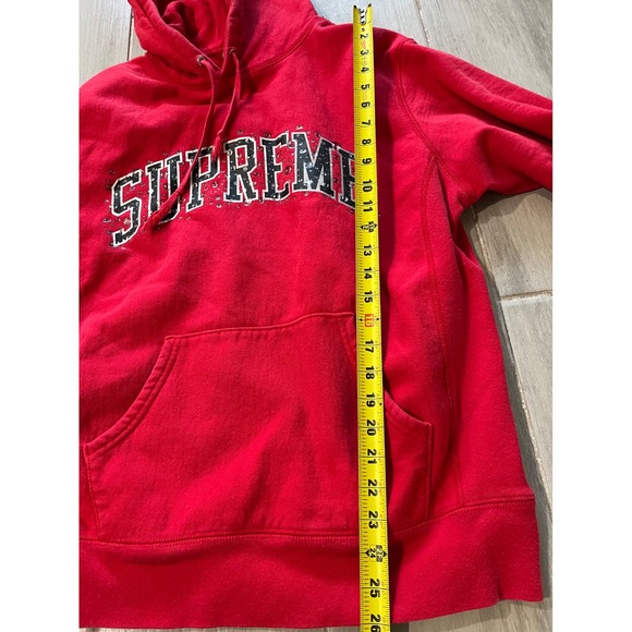 Supreme Red Arch Logo Water Droplet Hoodie Sweatshirt Mens Size M - Picture 10 of 11